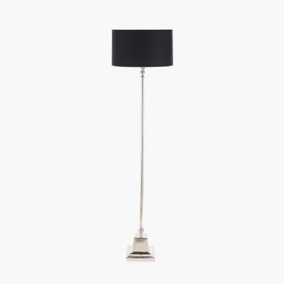 Nickel Metal Floor Lamp Black Cylinder Shade