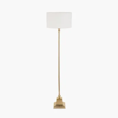 Claudius Gold Metal Stick Floor Lamp Base with Henry 40cm White Handloom Cylinder Lampshade