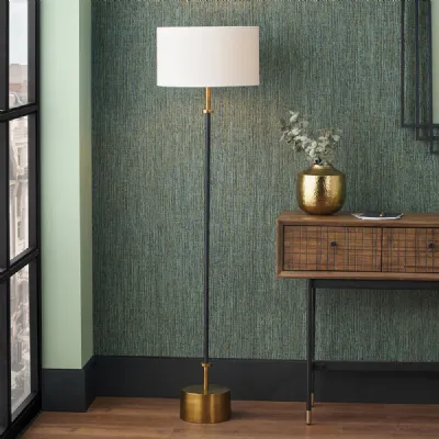 Black Croc and Antique Brass Floor Lamp with White Shade