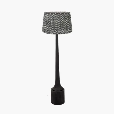 Marin Black Wood Tall Neck Floor Lamp Base with Vienna 45cm Black Chevron Mushroom Pleat Lampshade
