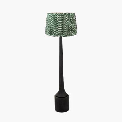 Marin Black Wood Tall Neck Floor Lamp Base with Vienna 45cm Forest Green Chevron Mushroom Pleat Lampshade