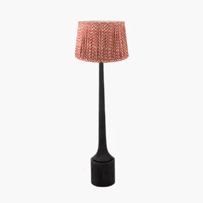 Marin Black Wood Tall Neck Floor Lamp Base with Vienna 45cm Red Chevron Mushroom Pleat Lampshade