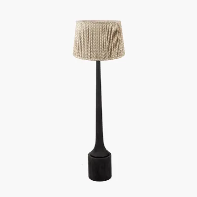 Marin Black Wood Tall Neck Floor Lamp Base with Vienna 45cm Taupe Chevron Mushroom Pleat Lampshade