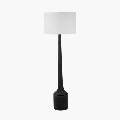Marin Black Wood Tall Neck Floor Lamp Base with Lino 45cm White Self Lined Linen Cylinder Lampshade