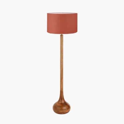 Oiled Wood Tall Neck Floor Lamp Tobacco Cylinder Lampshade