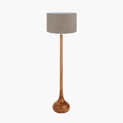 Toma Oiled Wood Tall Neck Floor Lamp Base with Edward 45cm Natural Linen Cylinder Lampshade
