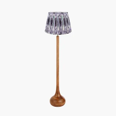Toma Oiled Wood Tall Neck Floor Lamp Base with Izara 45cm Lilac Ikat Patterned Mushroom Pleat Tapered Lampshade