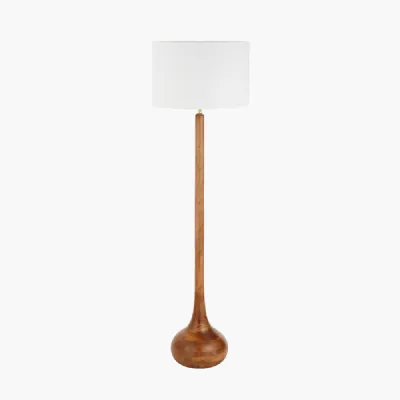 Toma Oiled Wood Tall Neck Floor Lamp Base with Lino 45cm White Self Lined Linen Cylinder Lampshade