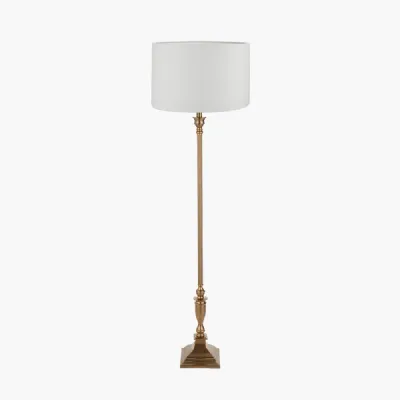 Canterbury Antique Brass Metal Floor Lamp Base with Lino 45cm Cream Self Lined Linen Cylinder Lampshade