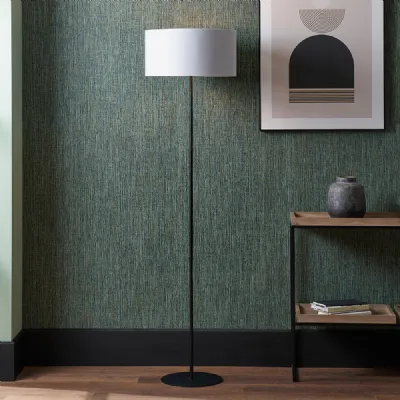 Matt Black Metal Floor Lamp with Ivory Shade