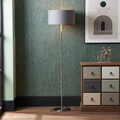 Brushed Silver Metal Floor Lamp with Steel Grey Shade