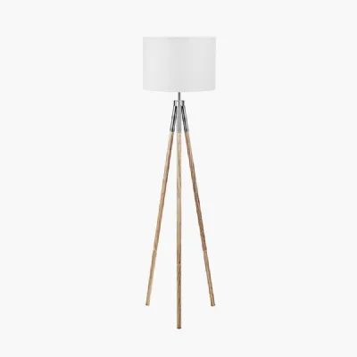 Vali Silver Metal and Grey Wood Grain Tripod Floor Lamp