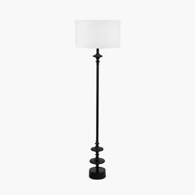 Emilio Matt Black Candlestick Floor Lamp Base with Henry 45cm White Handloom Cylinder Lampshade