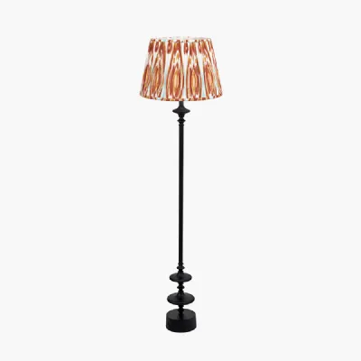 Emilio Matt Black Candlestick Floor Lamp Base with Izara 45cm Cinnamon Ikat Patterned Mushroom Pleat Tapered Lampshade