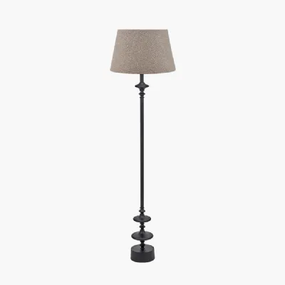 Emilio Matt Black Candlestick Floor Lamp Base with Martigues 45cm Taupe Boucle Tapered Lampshade