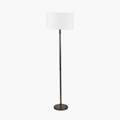 Piero Antique Bronze Metal Candlestick Floor Lamp Base with Henry 45cm White Handloom Cylinder Lampshade