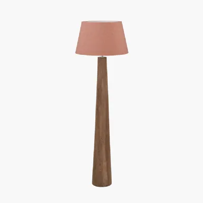 Esha Natural Conical Wood Floor Lamp Base with Milos 50cm Apricot Linen Tapered Lampshade