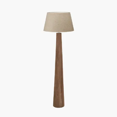 Esha Natural Conical Wood Floor Lamp Base with Milos 50cm Natural Linen Tapered Lampshade