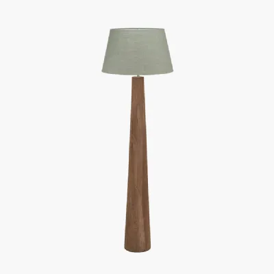 Esha Natural Conical Wood Floor Lamp Base with Milos 50cm Pistachio Green Linen Tapered Lampshade