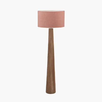 Esha Natural Conical Wood Floor Lamp Base with Edward 50cm Apricot Linen Cylinder Lampshade