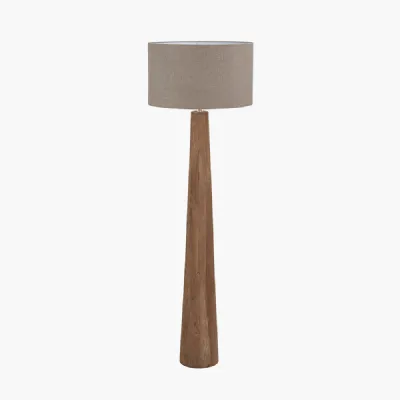 Esha Natural Conical Wood Floor Lamp Base with Edward 50cm Natural Linen Cylinder Lampshade