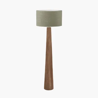Esha Natural Conical Wood Floor Lamp Base with Edward 50cm Pistachio Green Linen Cylinder Lampshade