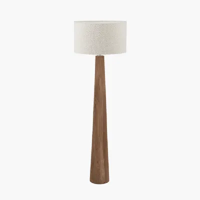 Esha Natural Conical Wood Floor Lamp Base with Rouen 50cm White Boucle Cylinder Lampshade