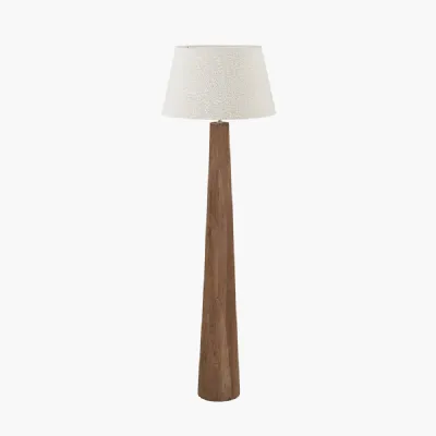 Esha Natural Conical Wood Floor Lamp Base with Martigues 50cm White Boucle Tapered Lampshade
