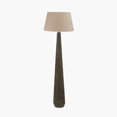 Arbor Verdi Gris Metal Conical Floor Lamp Base with Milos 50cm Natural Linen Tapered Lampshade