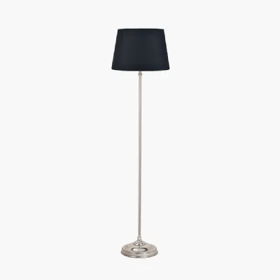 Auden Silver Metal Stick Floor Lamp Base with Adelaide 35cm Black Tapered Cotton Mix Lampshade