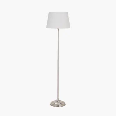 Auden Silver Metal Stick Floor Lamp Base with Adelaide 35cm Ivory Tapered Cotton Mix Lampshade
