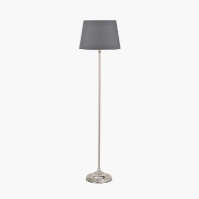 Auden Silver Metal Stick Floor Lamp Base with Adelaide 35cm Steel Grey Tapered Cotton Mix Lampshade