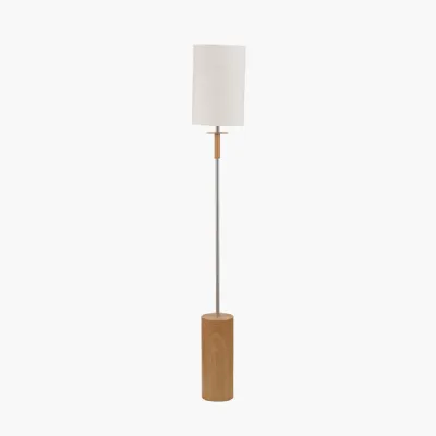 Bonham Natural Wood Veneer and Silver Metal Floor Lamp