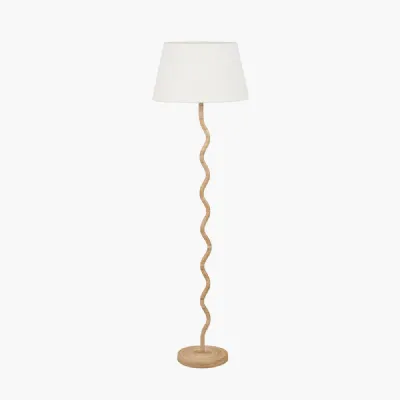 Palau Rattan Wave Floor Lamp Base with Winston 45cm White Handloom Tapered Lampshade
