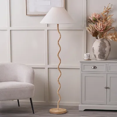Rattan Wave Floor Lamp with Slubby Hopsack Shade