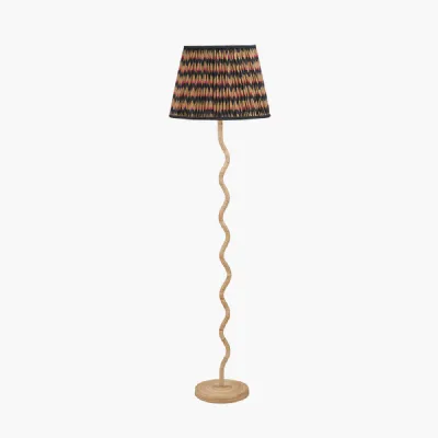 Palau Rattan Wave Floor Lamp Base with Athira 45cm Multi Chevron Design Mushroom Pleat Tapered Lamp Shade