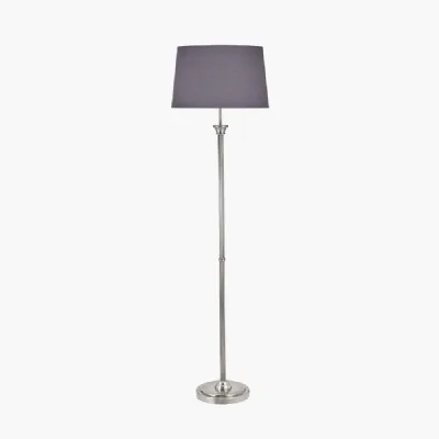 Salvatore Antique Silver Metal Floor Lamp Base with Winston 45cm Grey Handloom Tapered Lampshade