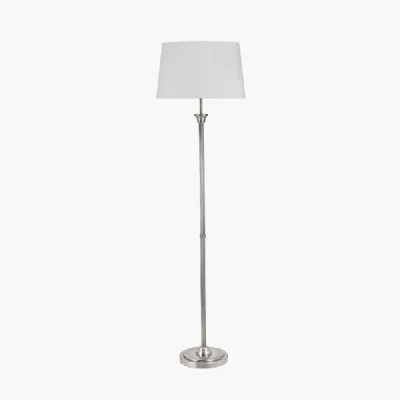 Salvatore Antique Silver Metal Floor Lamp Base with Winston 45cm White Handloom Tapered Lampshade