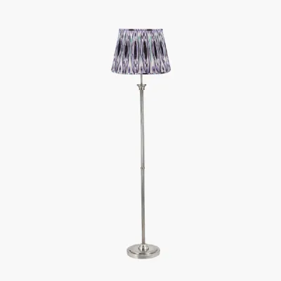 Salvatore Antique Silver Metal Floor Lamp Base with Izara 45cm Lilac Ikat Patterned Mushroom Pleat Tapered Lampshade