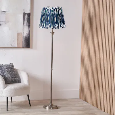Antique Silver Metal Floor Lamp Ocean Blue Pleated Lampshade
