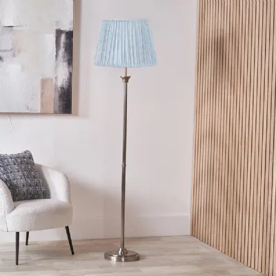 Antique Silver Metal Floor Lamp Ocean Blue Pleat Lampshade
