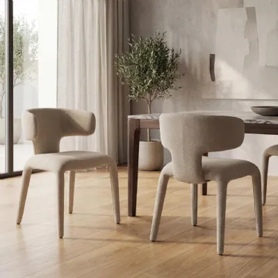 Beige Fabric Upholstered Curved Back Dining Chair