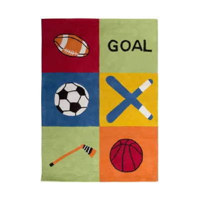 Hand Tufted Rug With Sports Symbols