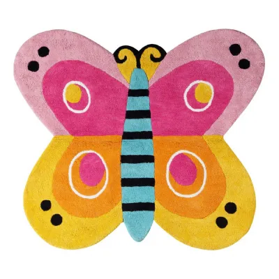 Kids Butterfly Rug In Pink Yellow And Orange