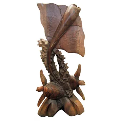 Natural Wood Sculpture Turtle and Ray Decorative Art 96cm