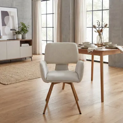 Natural Fabric Carver Dining Chair Metal Legs