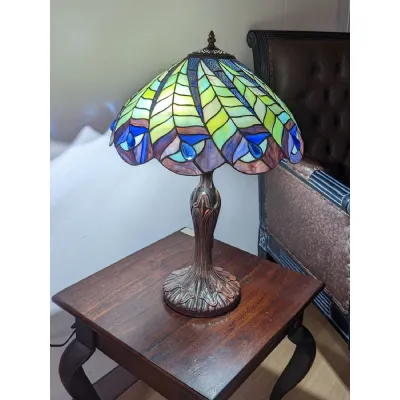 Modern Multicoloured Large Peacock Tiffany Glass Table Lamp 59cm