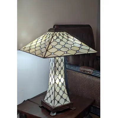 Modern Large Cream Tiffany Glass Pyramid Table Lamp 59cm