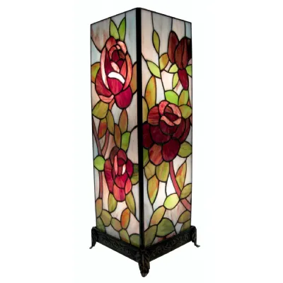 Rose Die Cast Iron Based Glass Panel Square Lamp 47cm