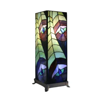 Large Glass Iron Based Square Peacock Lamp 46cm
